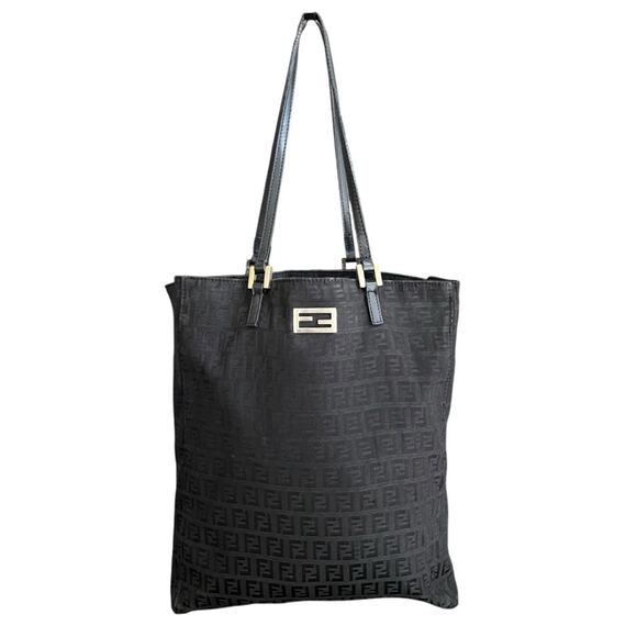 Fendi Women’s Vintage 2005 Zucchino FF Top Handle Canvas Black Silver Tote Purse - Picture 1 of 13